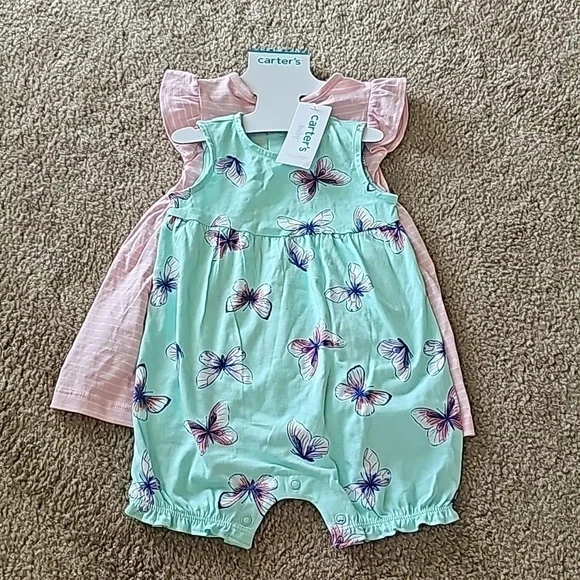 Carters baby girl butterfly dress and romper set