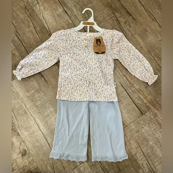 NWT Rabbit + Bear Girls Organic Cotton Floral Top & Pants‎ Set – Size 2T