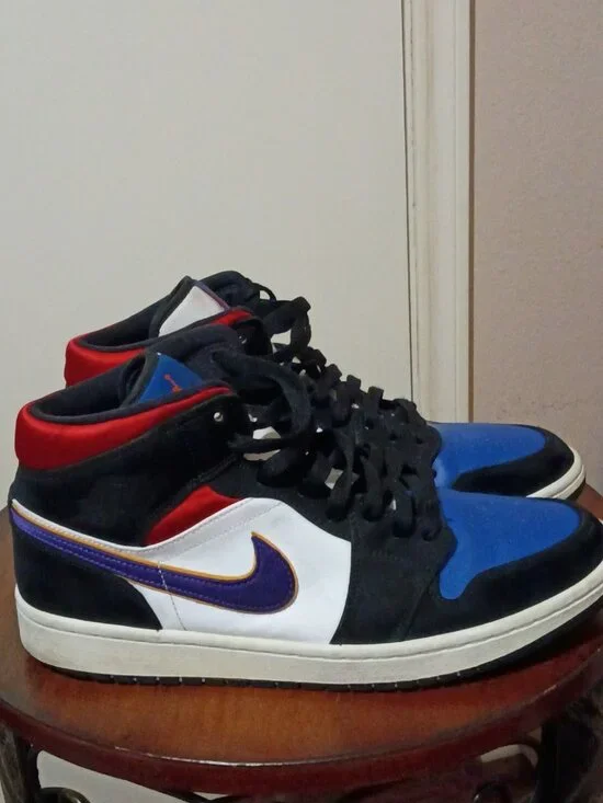 852542-005 Nike Air Jordan 1 Mid Lakers Top 3 Purple White Red Blue Men's Sz 10