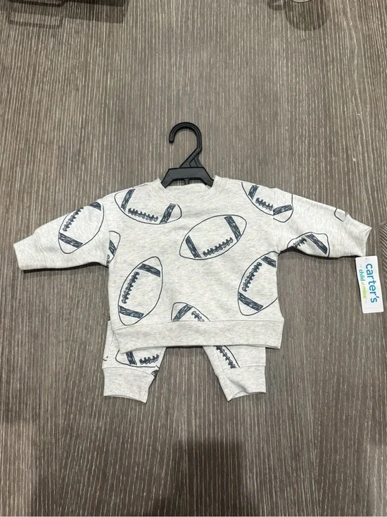 NWT Size 0-3 months Carter's Gray Football Print Baby Sweatshirt Set