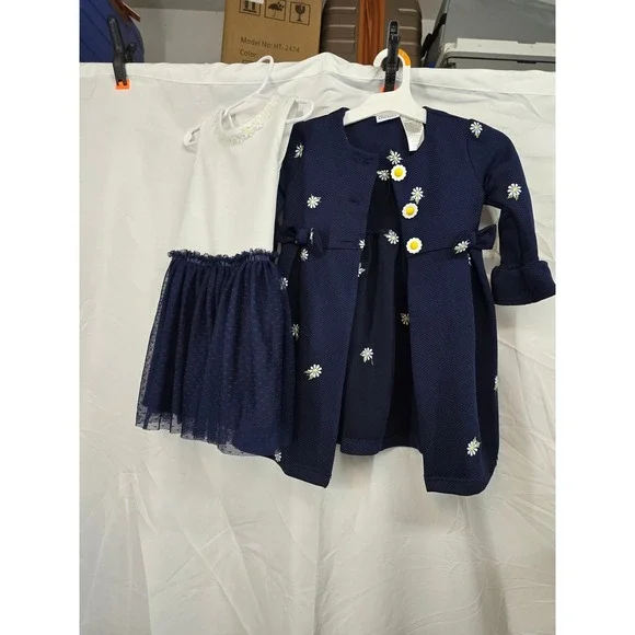 Blueberri Boulevard Girls Navy White Daisy Dress and Coat Set Size 4‎ BB5GH00