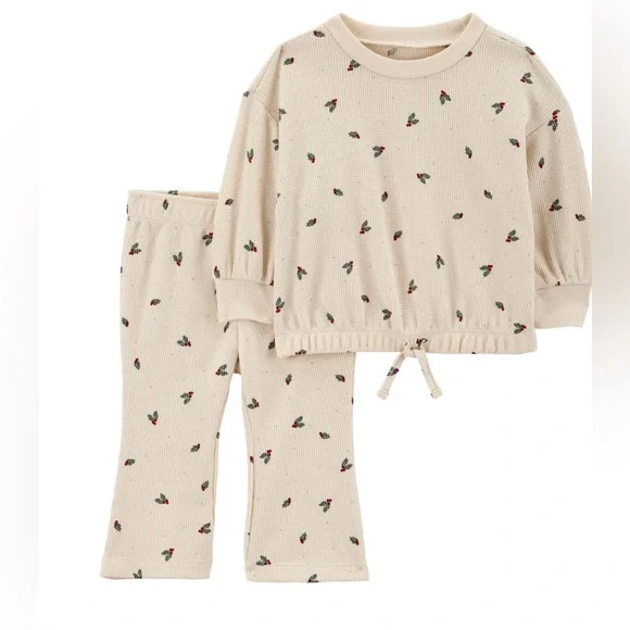 Carter’s Baby Girl 2PC Winter Holiday Holly Print Thermal Outfit‎ Set 18M! NWT!