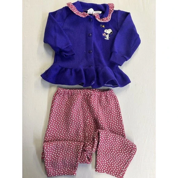 Vintage 1990s Peanuts Snoopy Woodstock Fleece 2 Pc Outfit Toddler 24 Months