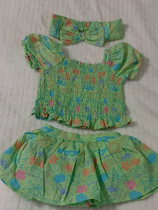 3PC Disney Baby Pastel Green Pink Blue Smocked set