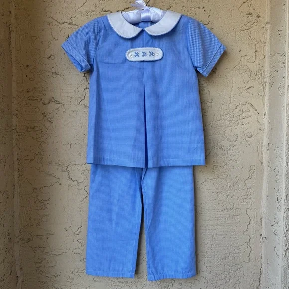 NWT Edgehill Collection Little Boys' Peter Pan Cap Sleeve Tab Pants Set Sz 6
