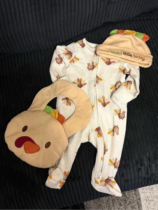 Carter's White Turkey-Print Footed One-Piece