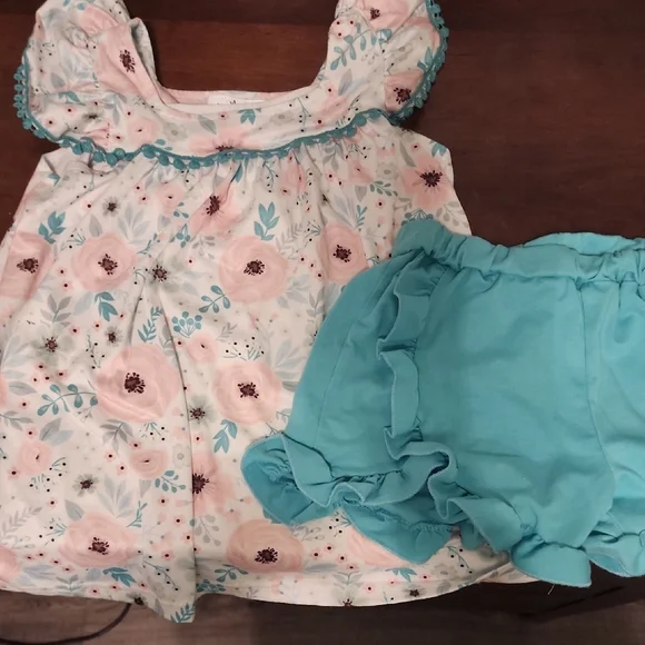 Floral Dress and Blue Bloomers Set‎
