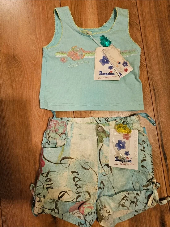 Pampolina Aqua & Mint Floral Shorts Set Toddler Girl 2 pc set. European boutique