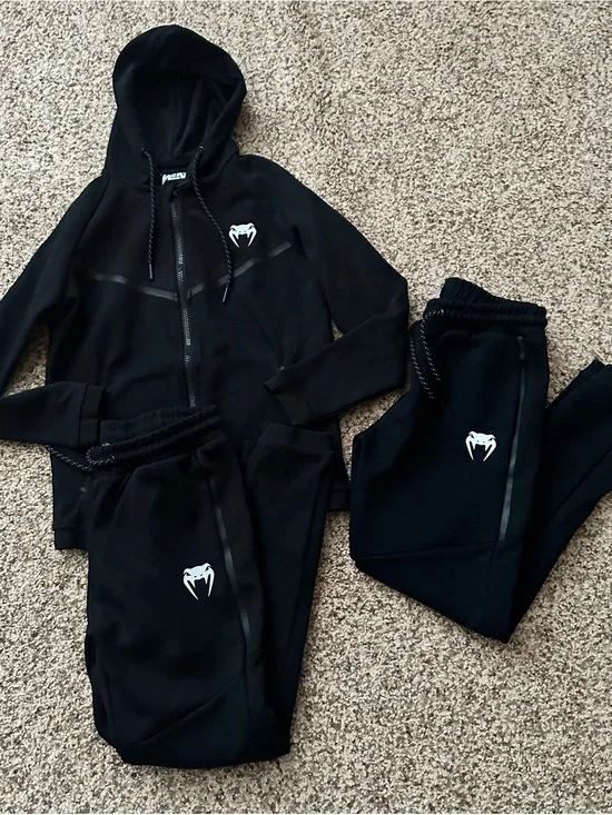 Kids’ Black VENUM Hoodie & Jogger Set with White Fang Logo