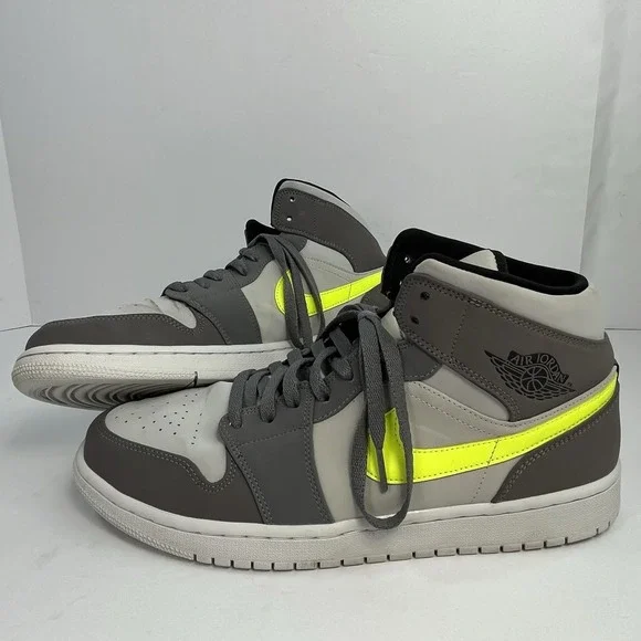 Jordan Air Jordan 1 Mid Gunsmoke Volt Gray White Men's 11.5 Sneakers 554724-072