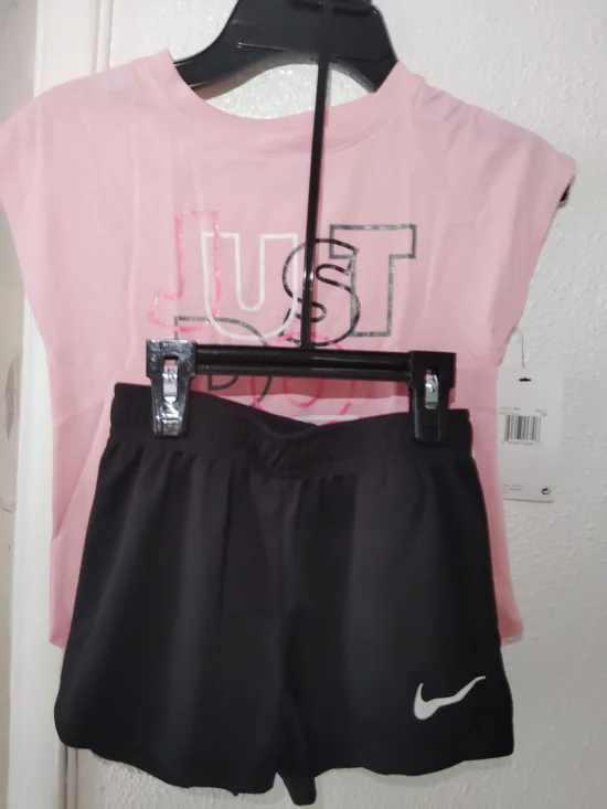 Nike Black Athletic Shorts with Pink 'Just' Graphic Tank