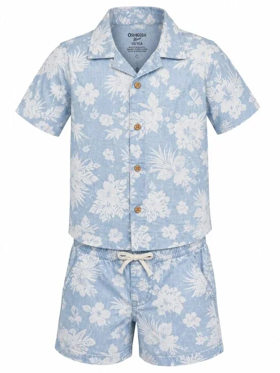 OshKosh Boys 2 Piece Floral Shirt Shorts Set Size 10