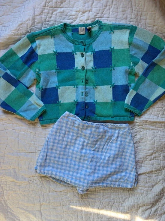 GAP Checker Knit Cropped Cardigan and coordinating Skort - Vintage Y2K