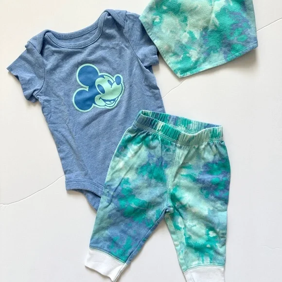 Baby Boy Mickey Mouse Matching Set Size 3M Disney Tye-Dye Blue Summer