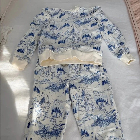 Janie and Jack Cream and Blue Scenic Print Matching Set