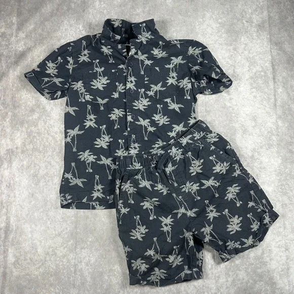 Tommy Bahama Boys 2 Piece Set Shirt and Shorts Palm Tree Navy Blue Size M 7/8