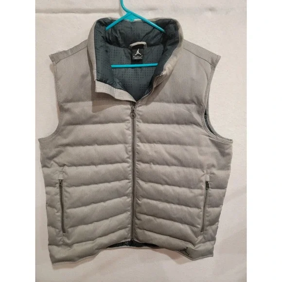 Jordan‎ Brand Nike Men's XL Grey Goose Down Puffer Vest Herringbone 424087-059