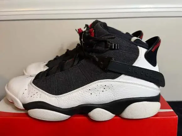 Nike Air Jordan 6 Rings Black White Gym Red Sneakers