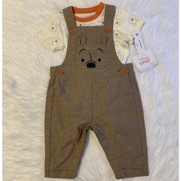Disney Winnie The Pooh Outfit Boys Size 3-6 Months Two Piece Overall T-Shirt Set