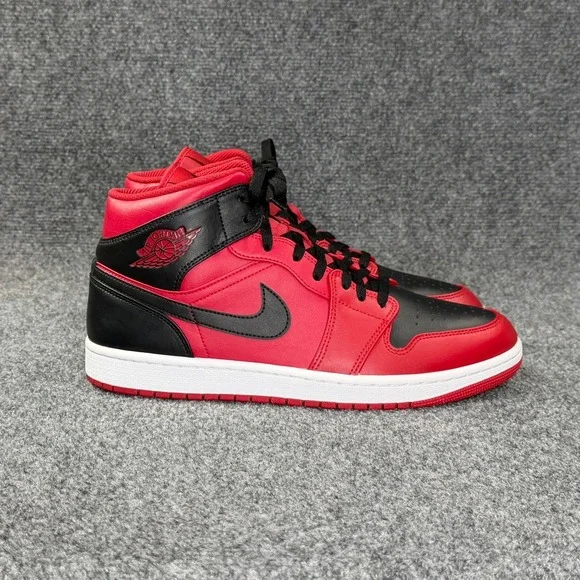 Jordan 1 Mid Reverse Bred Shoes Men's 11 Red Black Athletic Retro Sneakers