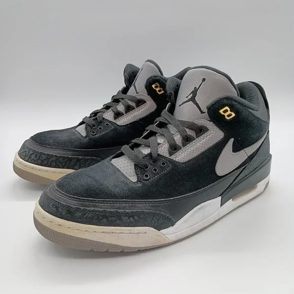 Air Jordan 3 Retro Tinker Black Cement Mens 12 Black‎ Gray Gold Sneakers