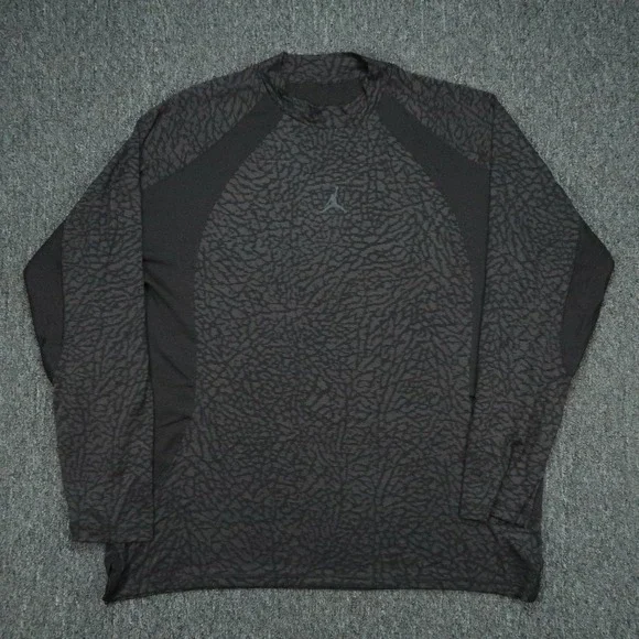 Jordan Shirt Mens XXL Black Gray Dri FIT ADV Sport Long Sleeve Elephant Print
