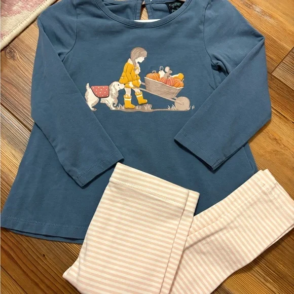 Cynthia Rowley Blue Graphic Top and Striped Pants Set NWOT