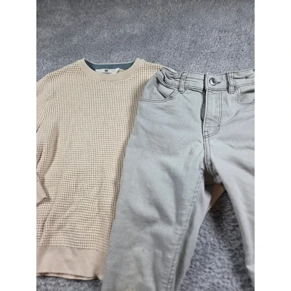 HM Boys Cream Waffle Knit Sweater and‎ Gray Skinny Jeans Set Size 8-10Y