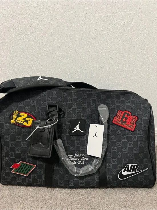 Jordan Black Duffel with Colorful Sports Patch Details