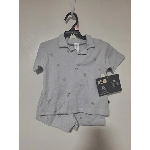 Modern Moments Gerber 18m 2 Piece Polo Shirt & Shorts Set Blue Cactus NWT