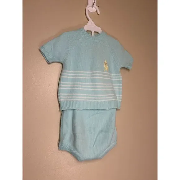 Vintage Heirloom Renro Italian Baby Blue Short Sleeve Knit Top w/Bloomers Medium