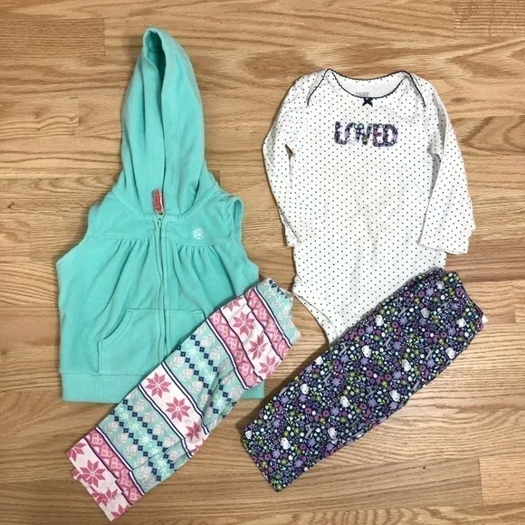 Carter’s 9 month Outfit Bundle Llama Fair Isle Baby Girl Vest Fleece