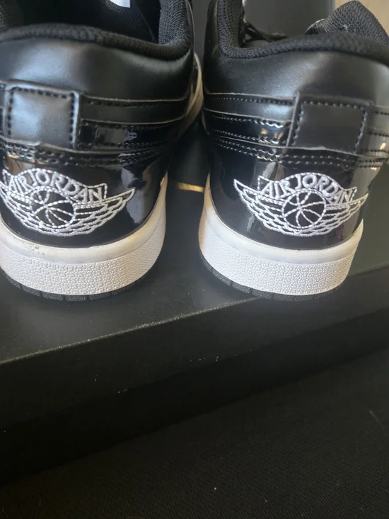 Jordan Black Patent Low-Top Sneakers with White Accents