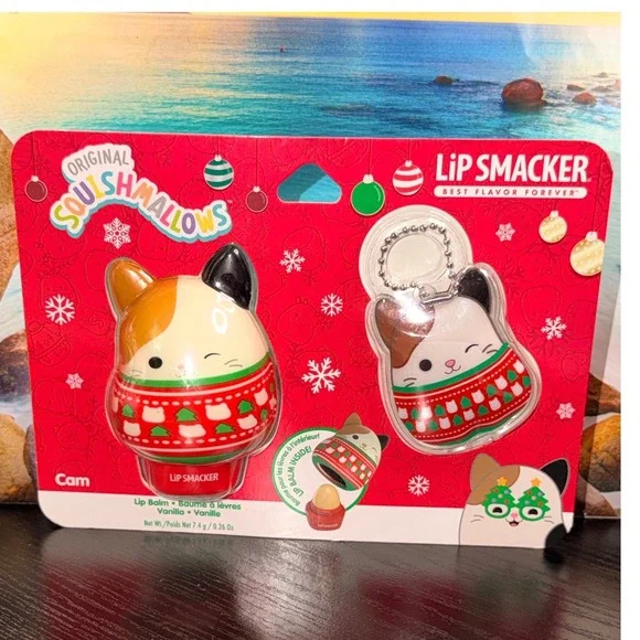 Lip Smacker Squishmallows Cam the Cat Vanilla Lip Balm Keychain Holiday Set NEW