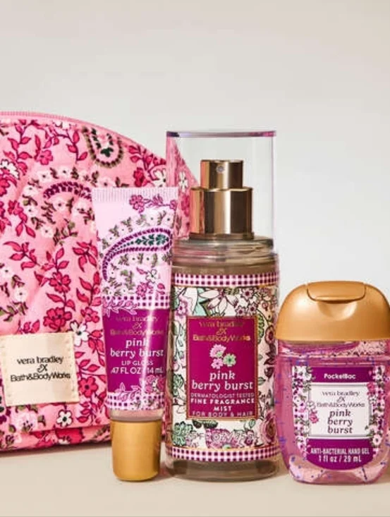 Vera Bradley Pink Berry Burst Gift Set with Floral Pouch & Pocketbac