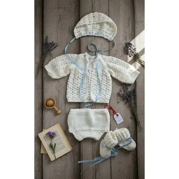 Spring Baby‎ Boy Handmade Crochet Baptism Christening Baby Outfit Set 3-6 Months