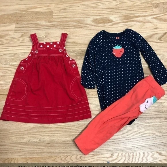 18 month Carter’s Bundle Strawberry Outfit Dress Baby Long Sleeve Onesie Pants