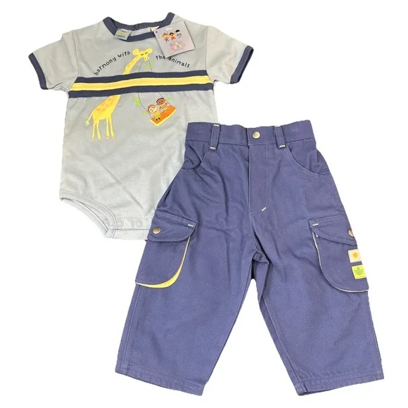Rare Disney It's a Small World After All 2 Pc Boys Pants Shirt Outfit 12M‎ NWT