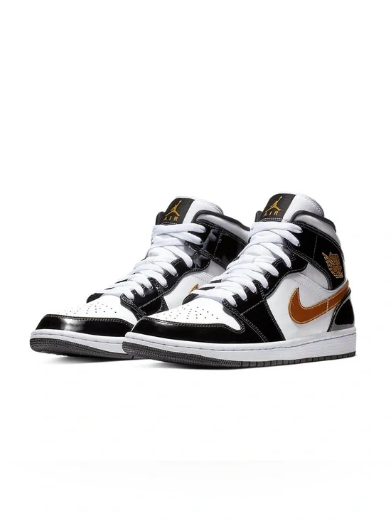 Jordan Air Force 1 Mid Basketball Athletic Shoes White Black Gold