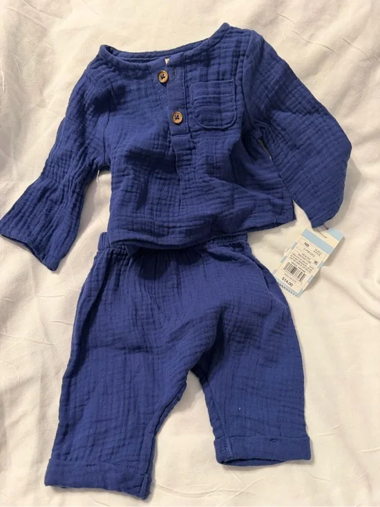 Blue Gauze Two-Piece Newborn Set