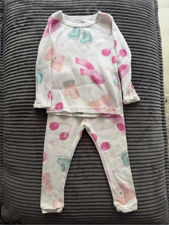 Carter's White Thermal Pajama Set with Pink and Teal Prints