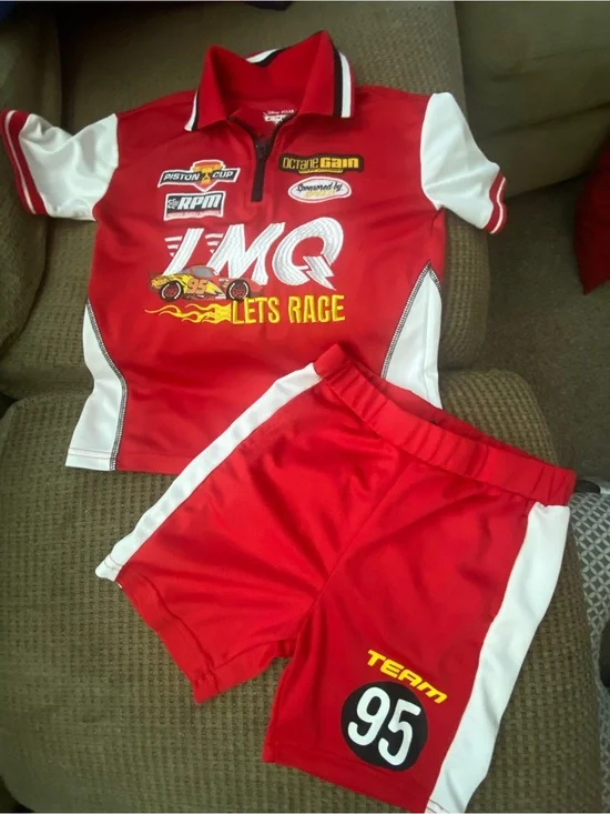 Kids Cars Lightning McQueen Red Racing Polo & Shorts Set by