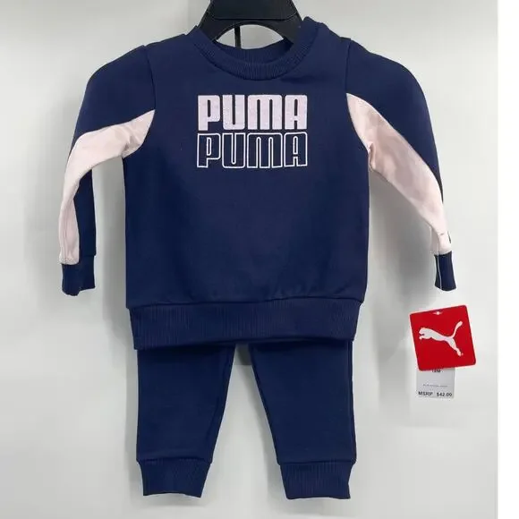 Puma Childrens Kids Girls Blue Lilac Sweatshirt Jogger Pants 2 pc Set 18 months