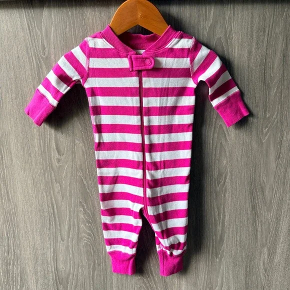 Hanna Andersson Sleeper Baby 0-3 Months Pink White Striped Organic Cotton Pajama