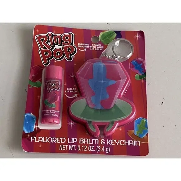Taste Beauty Ring Pop Strawberry Flavored Lip Balm‎ & Keychain NEW