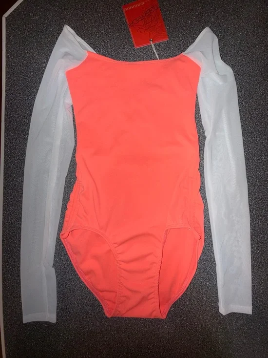 Tiger Friday NWT! Neon Leotard w/White Sheer Sleeves Size Adult X-Small