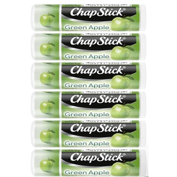 6 Pack of CHAPSTICK Green Apple Lip Balm, 0.15 oz Individual Tubes - Sealed!