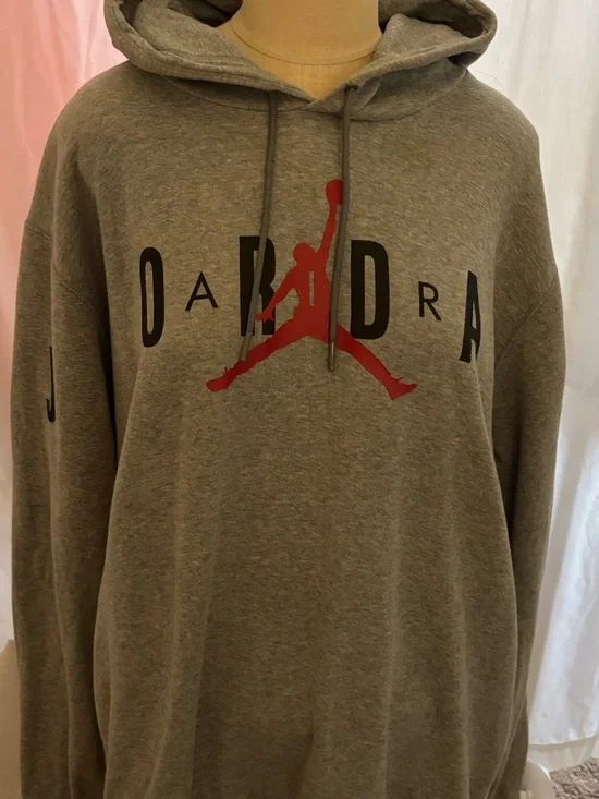Jordan Men's Gray Pullover Hoodie with Red Jumpman Logo