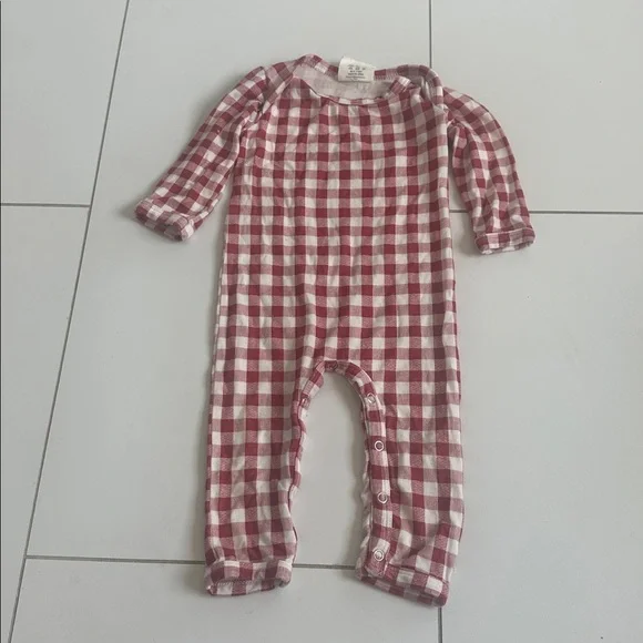 spearmint love red gingham romper 3/6m holiday bamboo