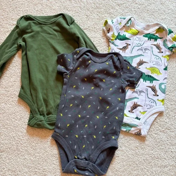 Carter's Just One You Bodysuits 3 Pack Dinosaur Theme Baby Green Gray 3 month